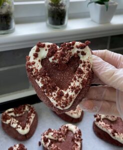 Heart Shaped Red Velvet Frosted Cookies